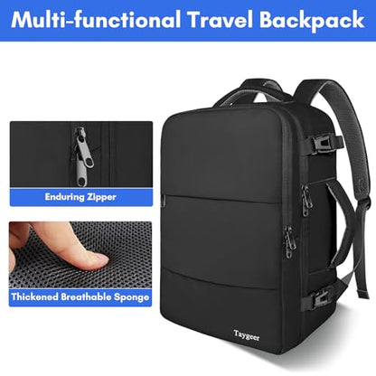 Taygeer Travel Backpack for Men Women, Carry On Backpack with Shoe Pouch - color: Black, size: X-Large