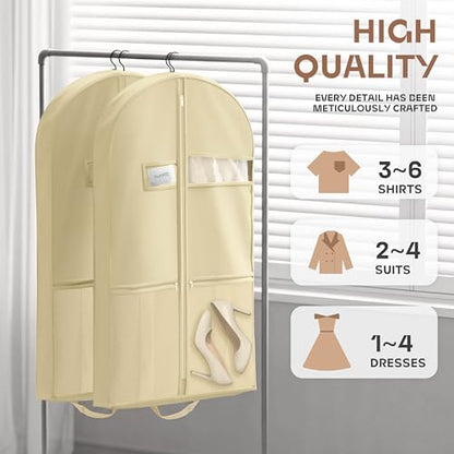 Lazebox 43" Travel Garment Bag with Accessories Zipper Pocket, Heavy Duty Suit Bag for Suits, Tuxedos, Dresses, Coats, Beige, 1 pack - size: 43inch-1 pack-Beige