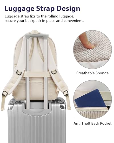 MATEIN Extra Large College Backpack for Women, Fits 18 Inch Laptop, Cream - color: Beige, size: 18 Inch