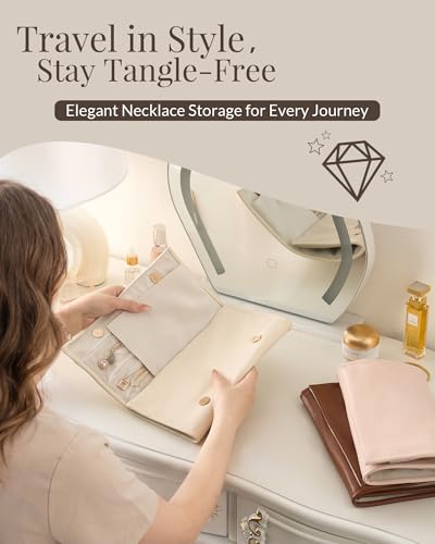 Lolalet Travel Necklace Organizer, Foldable Jewelry Case, Beige, 12 Slots - color: Beige, size: Medium, 12 Slots