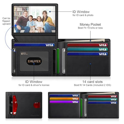ZALVEX Wallet for Men Slim RFID Blocking Leather Credit Card Holder Wallet - color: C25-Crazy Horse-Black