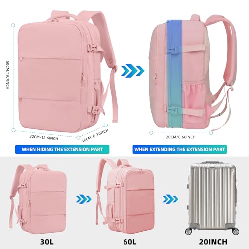 Vacuum Travel Backpack with Pump, Expandable, 17-Inch Laptop, Pink - color: Pink