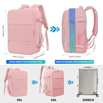Vacuum Travel Backpack with Pump, Expandable, 17-Inch Laptop, Pink - color: Pink