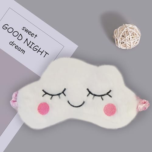 Cute Animal Sleeping Mask Soft Plush Blindfold Cute Rabbit Panda Koala Eye Cover Eyeshade for Kids Teens Girls Women (White Cloud) - color: White Cloud