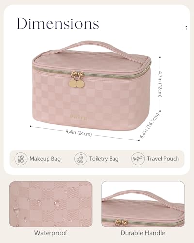 Prite Makeup Bag Travel Cosmetic Case, Women Toiletry Bag, Checkered Pink - color: Checkered Pink