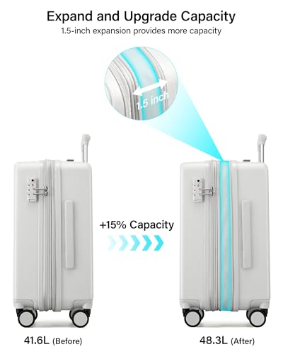 Hanke 20 Inch Expandable Carry On Luggage, Hard Shell with Side Hook - color: Smoke White, size: 20 Inch EXT