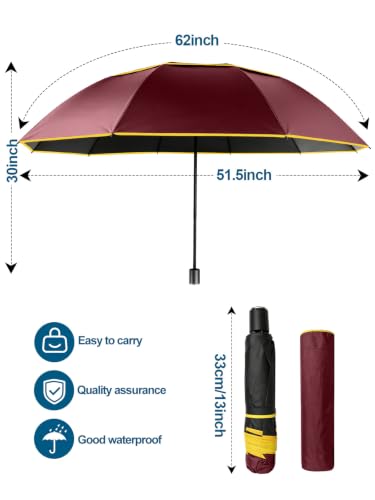 Kalolary 55/62 Inch Large Golf Umbrella UV Protection Compact Umbrella - color: Red