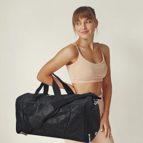 NGIL Glitter Duffel Shoe Compartment Carry On Tote (Glitter-Black) - color: Glitter-Black