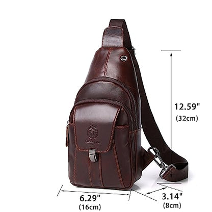 LUKZIJAES Genuine Leather Sling Bag for Men - color: #10-coffee