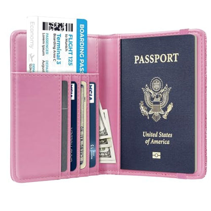 Coco Rossi Passport Holder for Travel Women Slim RFID Passport Cover Wallet - color: Glitter Dark Pink