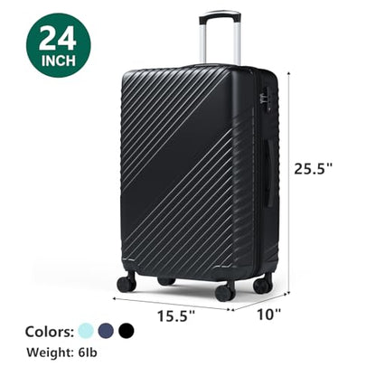 24 Inch Checked Luggage - Expandable Hardside Suitcases with 360° Spinner Wheels, TSA Lock, Airline-Approved Durable ABS Hardshell for Lightweight Travel & Business - color: Black, size: 24 IN