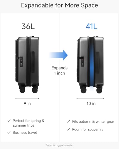 LUGGEX Top Opening Expandable Carry On Suitcase, Charcoal Metallic, 20" - color: Charcoal Metallic, size: 20 Inch (Top Open)