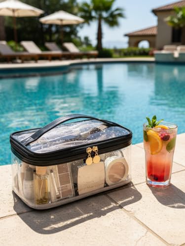 Clear Travel Makeup Bag Cosmetic Bags Waterproof Toiletry Orangizer Black - color: Black