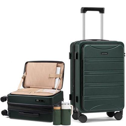 LOVEVOOK Carry On Luggage 20 Inch, Airline Approved Expandable Hard Shell Suitcase with Spinner Wheels, TSA Lock & Cup Holder, Fits Most Overhead Bins - color: Dark Green