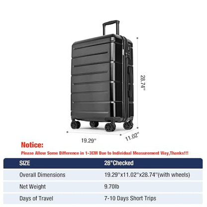 KYME 28 Inch Luggage with Wheels Hardshell Large Suitcase Lightweight Big Checked Luggage with TSA Lock Travel Rolling Suitcase for Women Men Black - color: Black, size: Checked-Large 28-Inch