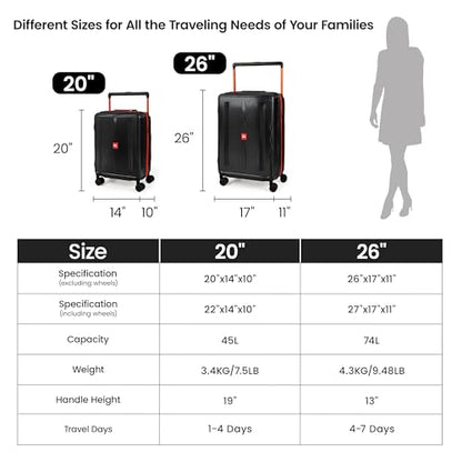2 Piece Luggage Sets(20/26in) Wide Handle Hardshell Luggage - color: Black, size: 2-Piece Set (20"/26'')