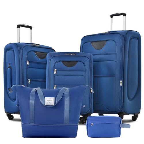 Merax Softside Luggage Set 3 Piece Suitcase with Duffel Bag Spinner Wheels - color: Navy Blue(22/26/30+bags), style: Softside Luggage Set