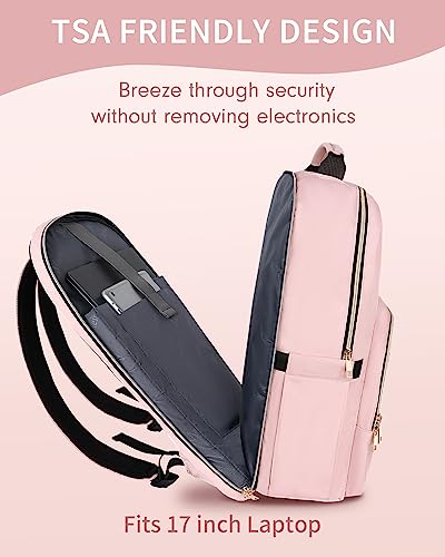 MATEIN Pink Laptop Backpack, 17 Inch TSA College School Backpack for Women