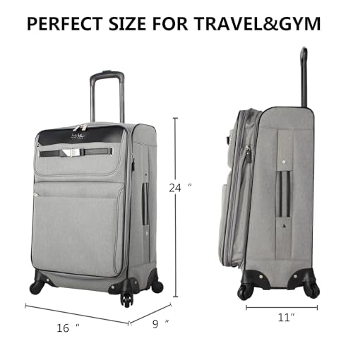 Nicole Miller Designer Luggage Collection - Expandable 24 Inch Softside Bag - Durable Mid-sized Lightweight Checked Suitcase with 4-Rolling Spinner Wheels