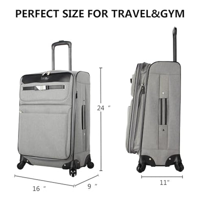 Nicole Miller Designer Luggage Collection - Expandable 24 Inch Softside Bag - Durable Mid-sized Lightweight Checked Suitcase with 4-Rolling Spinner Wheels