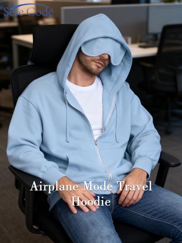 SeSe Code Unisex Zip Up Hoodie With Eye Mask Airplane Mode Travel Hoodies - color: Blue, size: Large