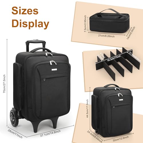 Relavel Rolling Makeup Case, Lockable Travel Organizer with 2 Big Wheels - color: 1-Black