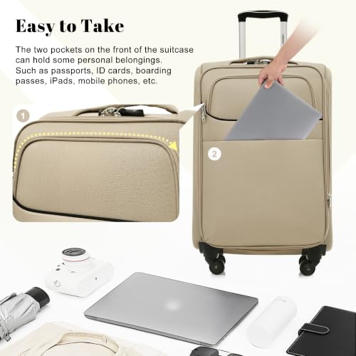 Merax 4-Piece Luggage Set 18/22/26/30,Softside Spinner Suitcase,Khaki - color: Khaki(18/22/26/30)