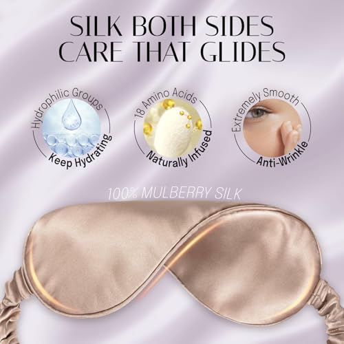 OLESILK 100% Mulberry Silk Sleep Mask for Women - Zero-Pressure Blackout - color: Camel