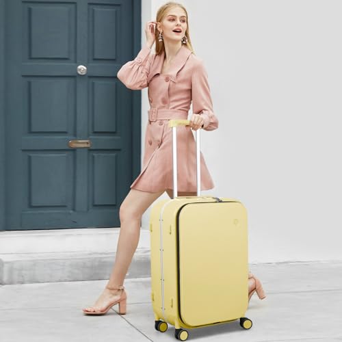 mixi Luggage Suitcase with Spinner Wheels, 24'' Checked Travel Luggage Aluminum Frame PC Hardside with TSA Lock & Cover - Lark Yellow - color: Lark Yellow, size: 24-inch