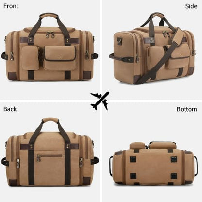 Canvas Duffle Bag for Travel, Carry On Overnight Bag for Men Women - color: Brown