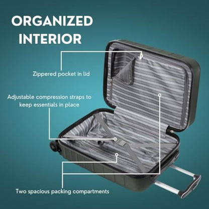 Skyway Epic 2.0 Hardside Lightweight and Durable ABS Shell Luggage, Spacious with 8-Wheel Spinners, Comfort Grip with Telescoping Handle, Men and Women, Thyme, 2-Piece Set (20,28) - color: Thyme, size: 2-Piece Set (20, 28)