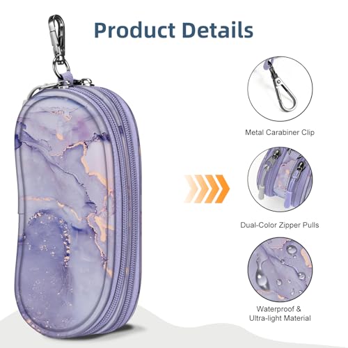 FINTIE Double Sunglasses Case, Soft Portable Eyeglasses Pouch with Clip - color: Lilac Marble