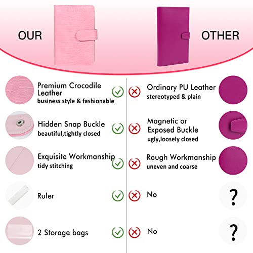 Budget Binder with Zipper Envelopes - Crocodile Pattern Leather Money Organizer, Cash Saving Book Budgeting Planner, Cash Stuffing Folder Envelope System, A6 Bill Binders with Pockets, Pink - color: Crocodile - Pink, size: A6 Kit
