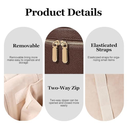 Cosmetic Case, Leather Makeup Bag, Portable Handheld Makeup Case, Detachable Compartments - color: Coffee, size: M(8*5.5*6in)