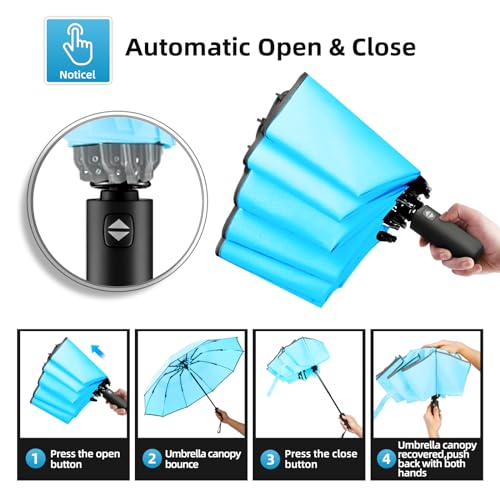 Windproof Automatic Inverted Umbrella – Compact Folding with Sun UV Protection, Portable Travel Umbrella for Car & Backpack - color: Blue