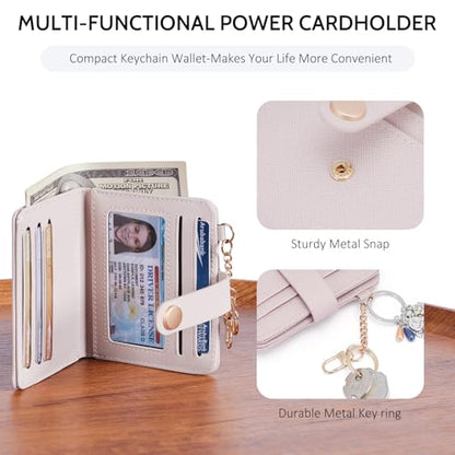 POIUGOYA Slim Wallet for Women RFID Card Holder Keychain - color: Pink Champagne