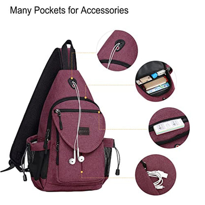 MOSISO Crossbody Sling Bag for Women, Shoulder Backpack, Hiking Daypack Bag - color: Wine Red