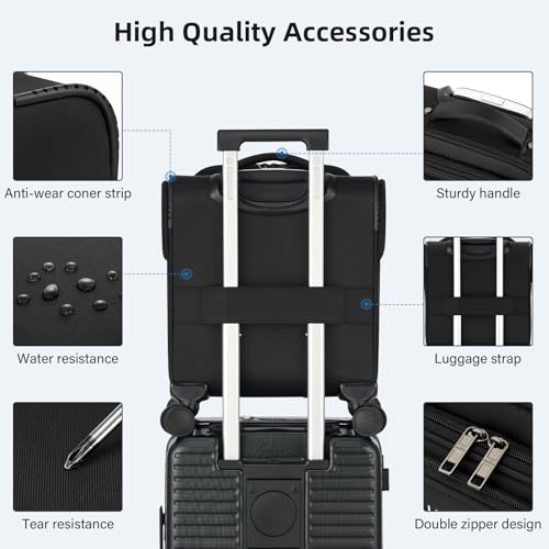 HanTrip 16 Inch Underseat Small Carry On Luggage with Spinner Wheels, Black - color: Black