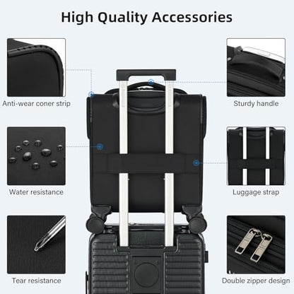 HanTrip 16 Inch Underseat Small Carry On Luggage with Spinner Wheels, Black - color: Black