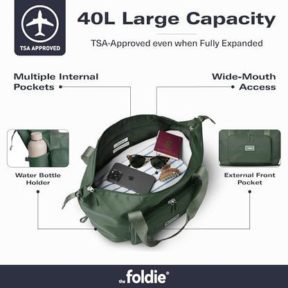 The Foldie Foldable Travel Bag for Women - 40L Weekender Bag with Multiple Pockets - Carry On Expendable Travel Bag - color: Army Green