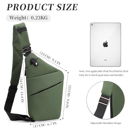 Anti Theft Crossbody Travel Bag - Multi-pocket Shoulder Bag with Adjustable Strap,Slim Sling Bag for Women Men - color: Army Green-left Shoulder