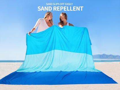 WIWIGO Beach Blanket Mat Waterproof Sandproof for 2-8 Adults Quick Drying - color: Bule-striped, size: 79" X 108"（1-6person）