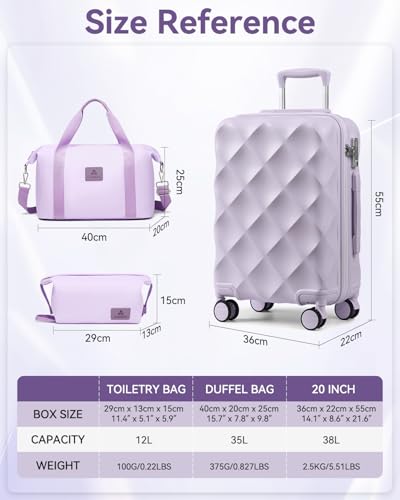 Somago Luggage Sets 2pcs, Hardside 20"/24" with Duffle & Toiletry Pouch - color: Light Purple, size: 4 Pieces Set (20/24/DB/TB)