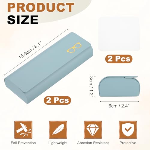 uxcell Hard Shell Eyeglasses Case Leather Glasses Case with Eyeglass Cloth Lightweight Portable Storage Bag PU Leather - color: Light Blue