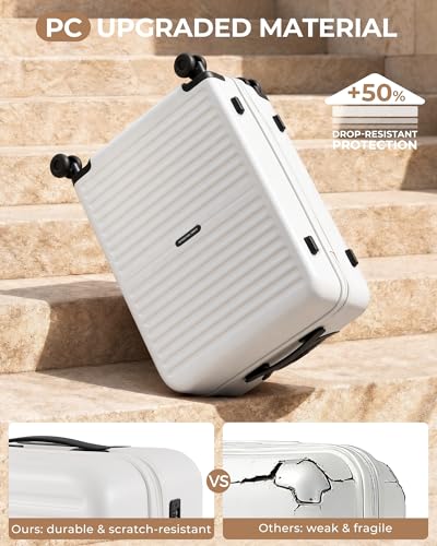 LONG VACATION Luggage Sets, 3 Piece, Durable Suitcase with Spinner Wheels - color: White, size: 3 Piece Set (20in/24in/28in)