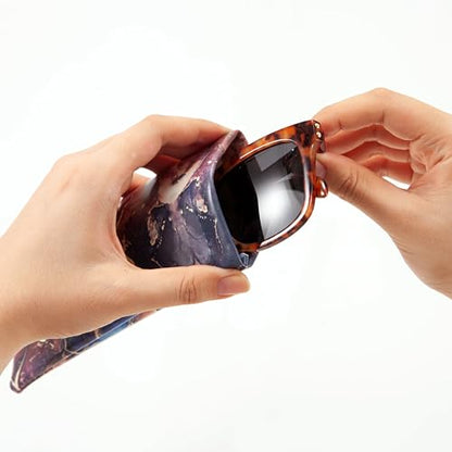 TRIUMPH VISION Eyeglass Case Glasses Case Soft Sunglass Pouch Sleeve 3 Pack - color: Pu Leather Marble Black Grey Blue Purple