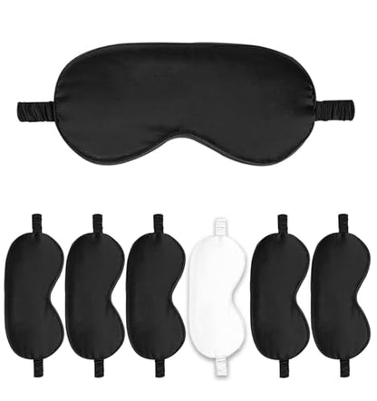 7PACK Satin Eye Mask Silk Sleep Masks Silky Blackout Eyes Covers Sleeping Blindfold Eyeshade Wedding Bridal Gift Travel Naps - color: Black
