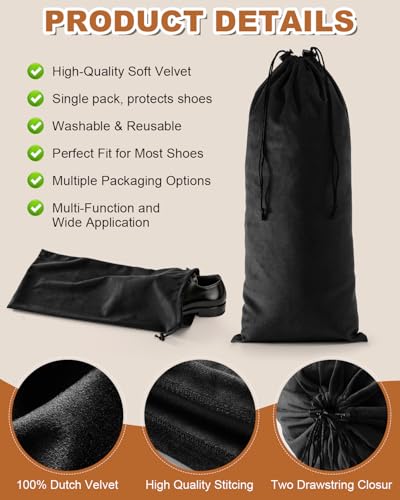 4 Pcs Single Shoe Bags for Travel, Velvet Bag, Black Beauty, 17.3x8.6 Inch - color: Black Beauty, size: 17.3"x8.6"