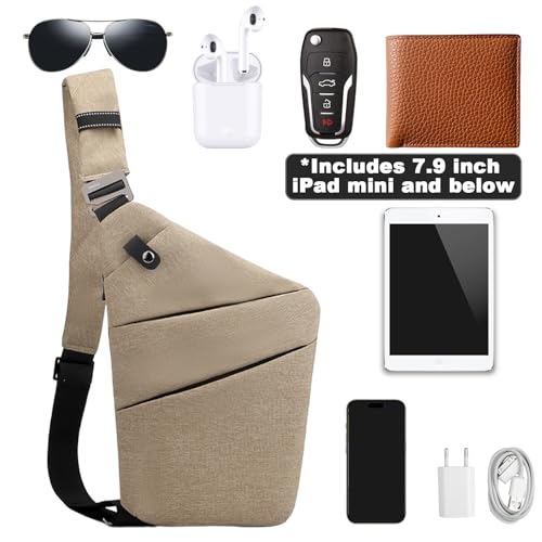 Anti Theft Travel Bag Sling Cross-body Bag Large Capacity - color: Khaki, style: Left Shoulder
