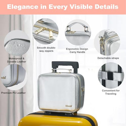 Mocado Travel Makeup Bag with Mirror Makeup Case with 10x Magnifying Mirror - color: Silver